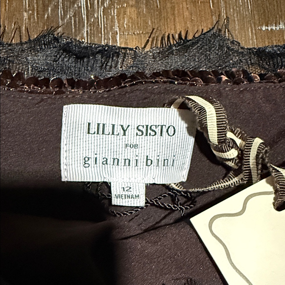 Zara Chocolate Brown Sequin Lace-Trim Cami